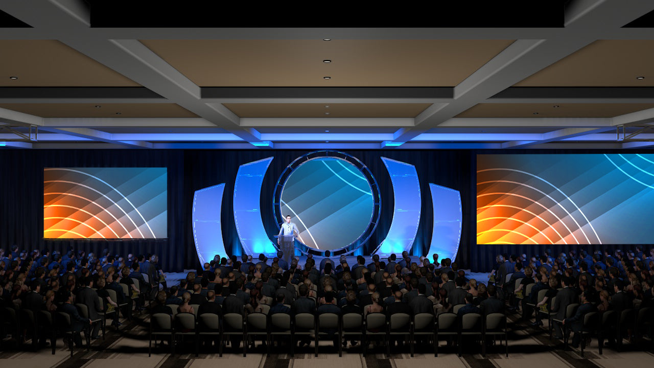 Twin Video Screens with Circular Truss Feature and Fabric Arches