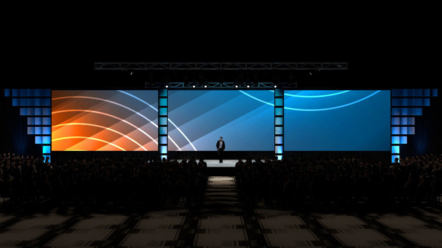 Three-Screen Projection Setup with Stepped Scenic Backdrops