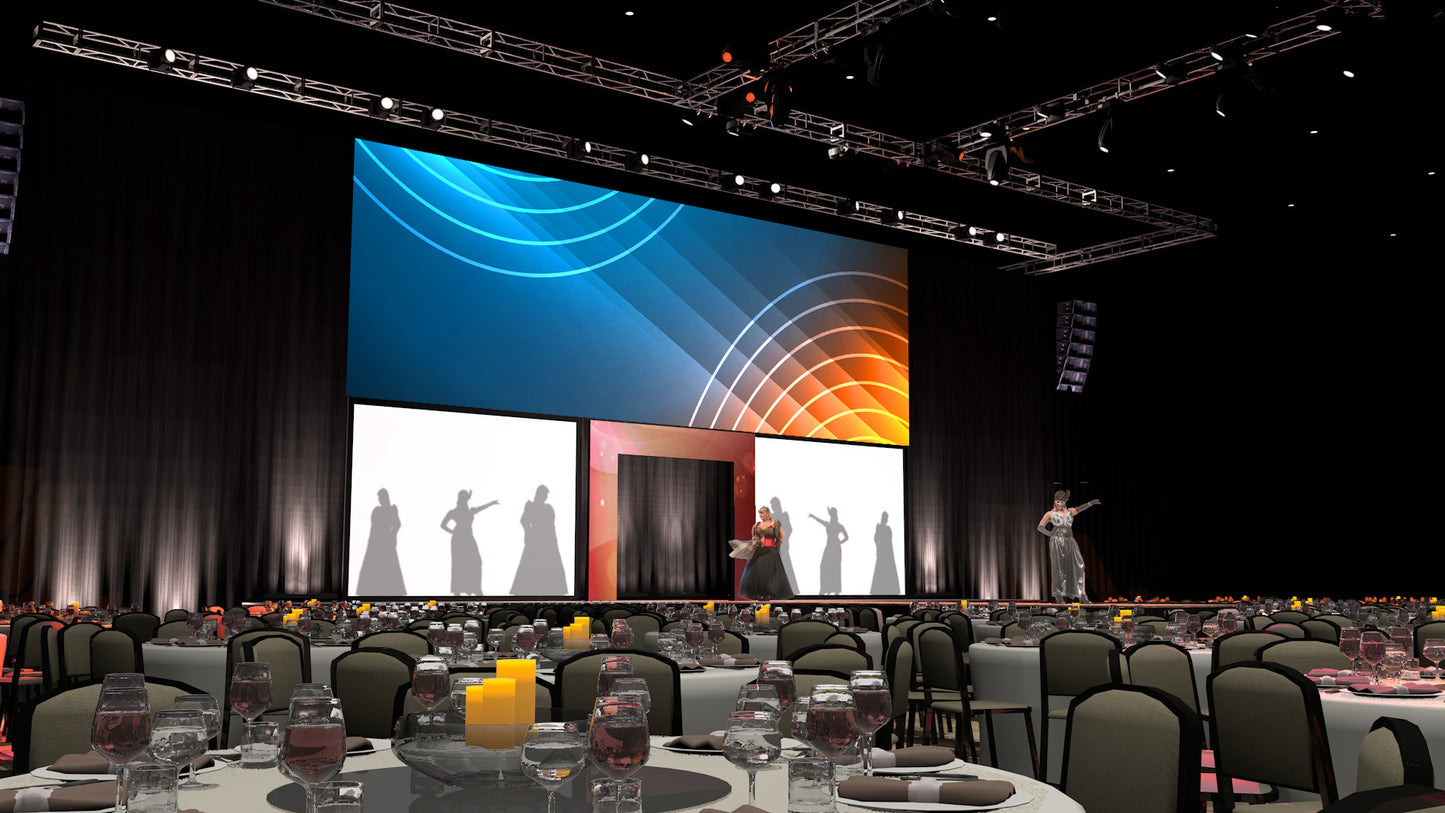 Fashion Show Stage with Entrance Portal and Overhead Video Wall