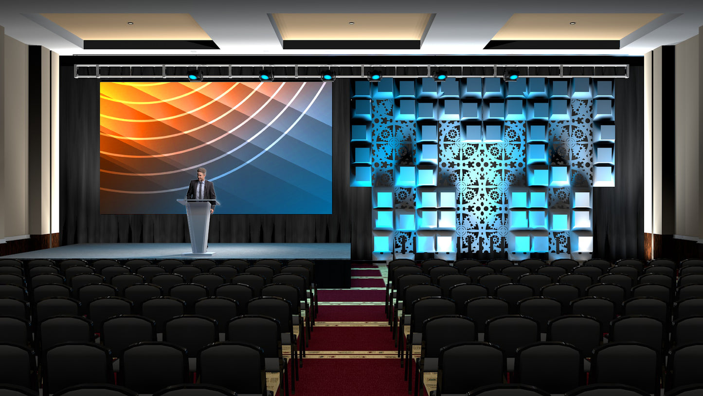 LED Wall with Asymmetrical Scenic Cube Feature