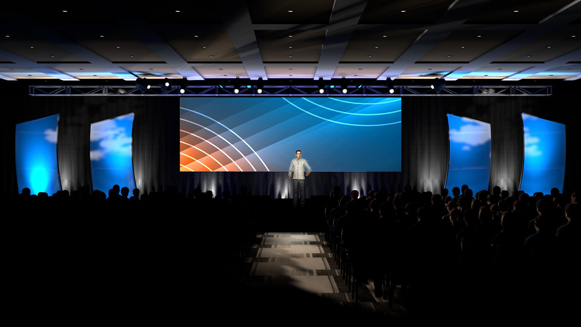 Ultrawide Projection Stage with Curved Scenic Panels – ON Services Studio
