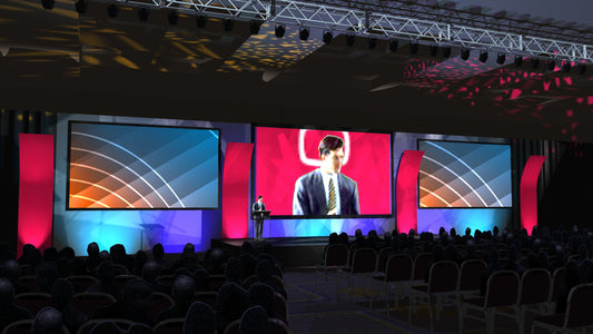 Triple-Screen Stage with Curved Accent Columns