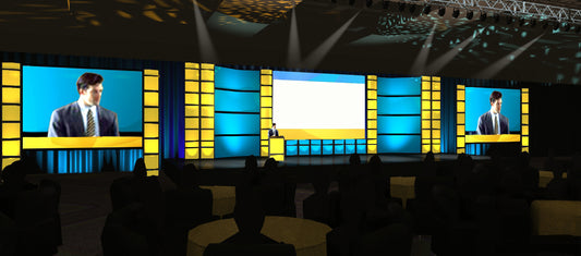 Triple-Screen Stage with Illuminated Tiled Set Pieces