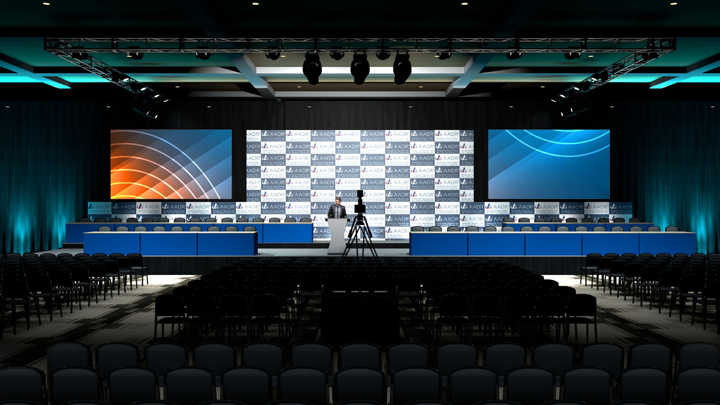 Panel Stage with Printed Backdrop and Dual Outboard Screens