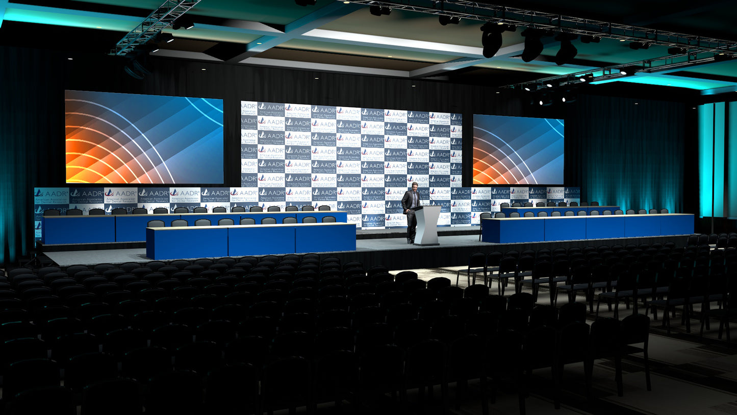 Panel Stage with Printed Backdrop and Dual Outboard Screens