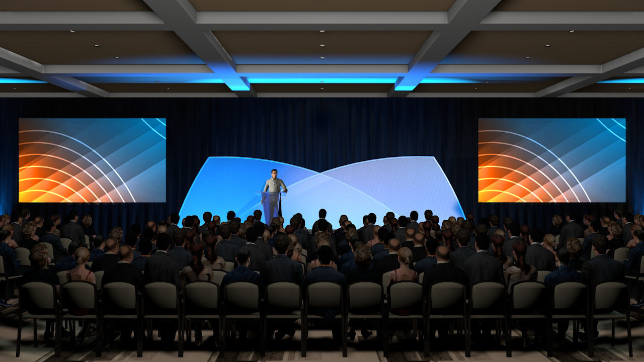 Twin Video Screens with Curved Fabric Set Pieces