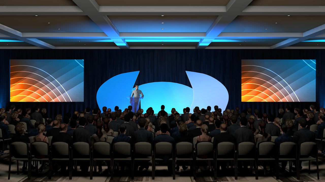 Twin Video Screens with Curved Fabric Set Pieces