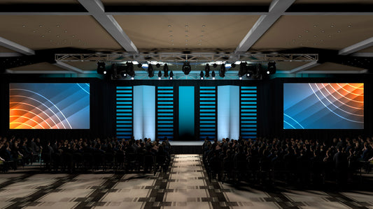 Framed Lighting Towers with Dual Screens and Overhead Truss