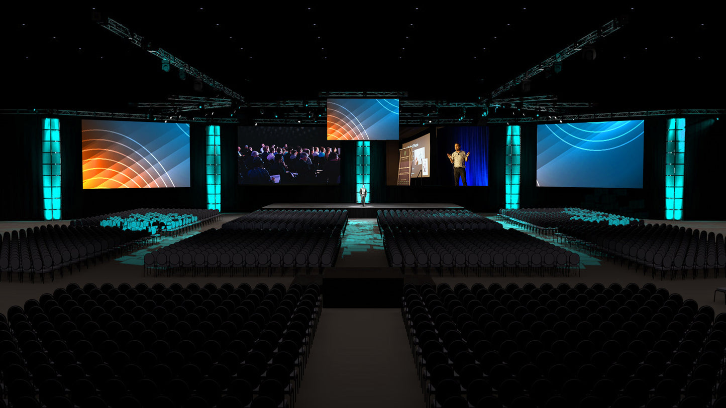 Multi-Screen Stage with Vertical Lighting Towers