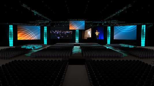 Multi-Screen Stage with Vertical Lighting Towers