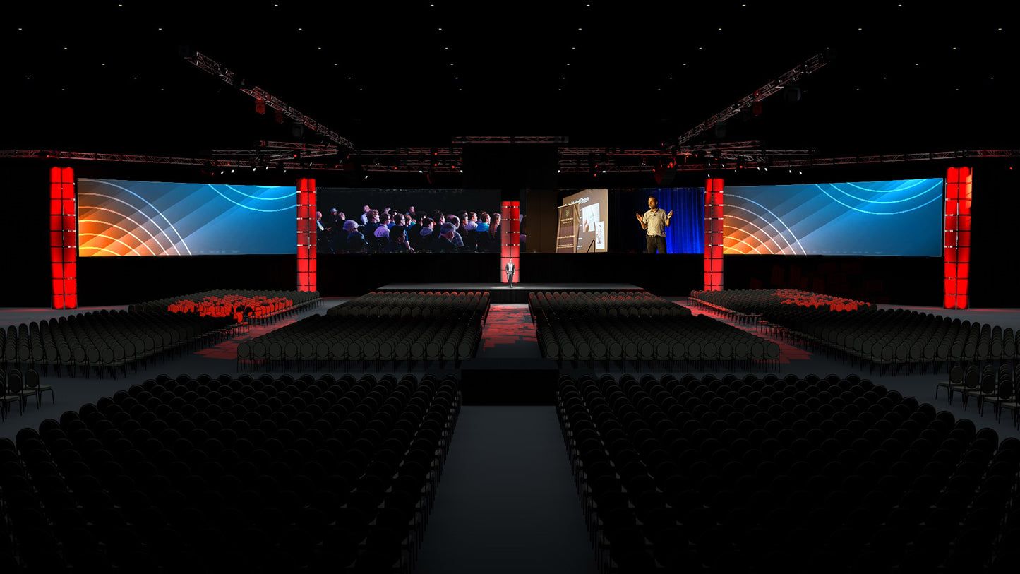 Segmented Ultrawide Video Wall with Integrated Lighting Towers