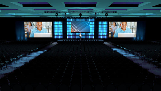 Central Video Screen with Stacked Lighting Towers