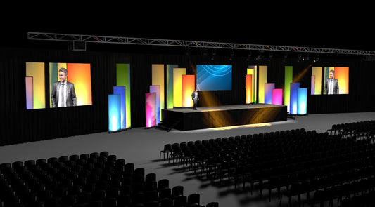 Colored Fabric Panels and Three Projection Screens